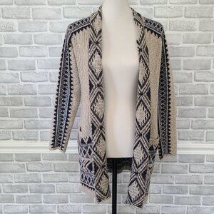 Lucky Brand Southwest Aztec Print Duster Cardigan Multi Color Cotton Blend XS